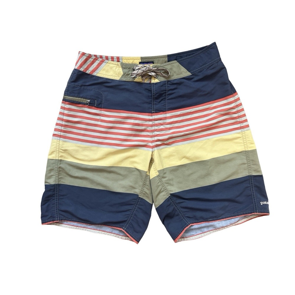 Patagonia Mens Striped Board Shorts Navy Yellow 86555F0 Size 32